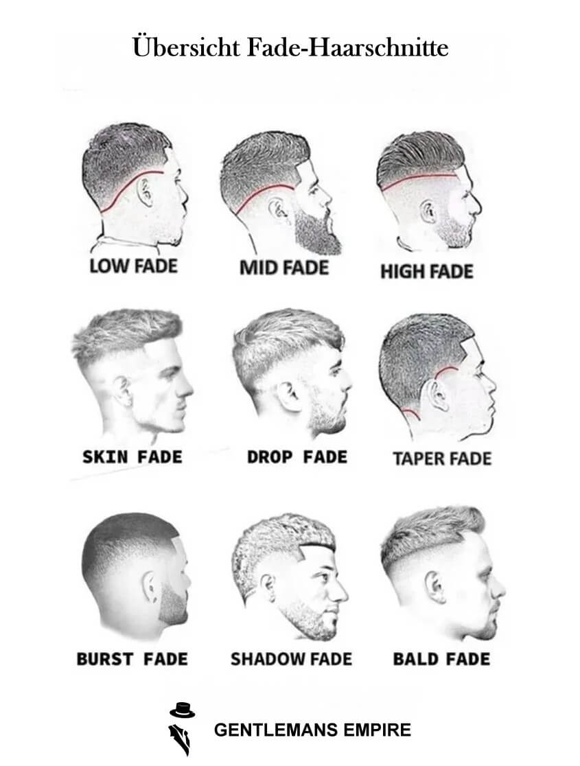 Infografik Übersicht Fade Haircuts