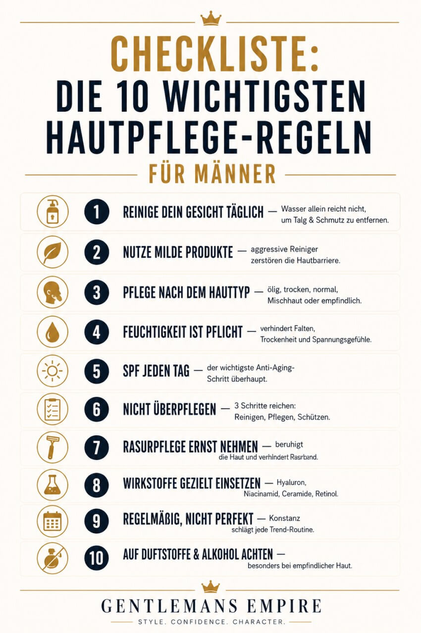Checkliste 10 wichtigsten Hautpflege-Regeln für Männer