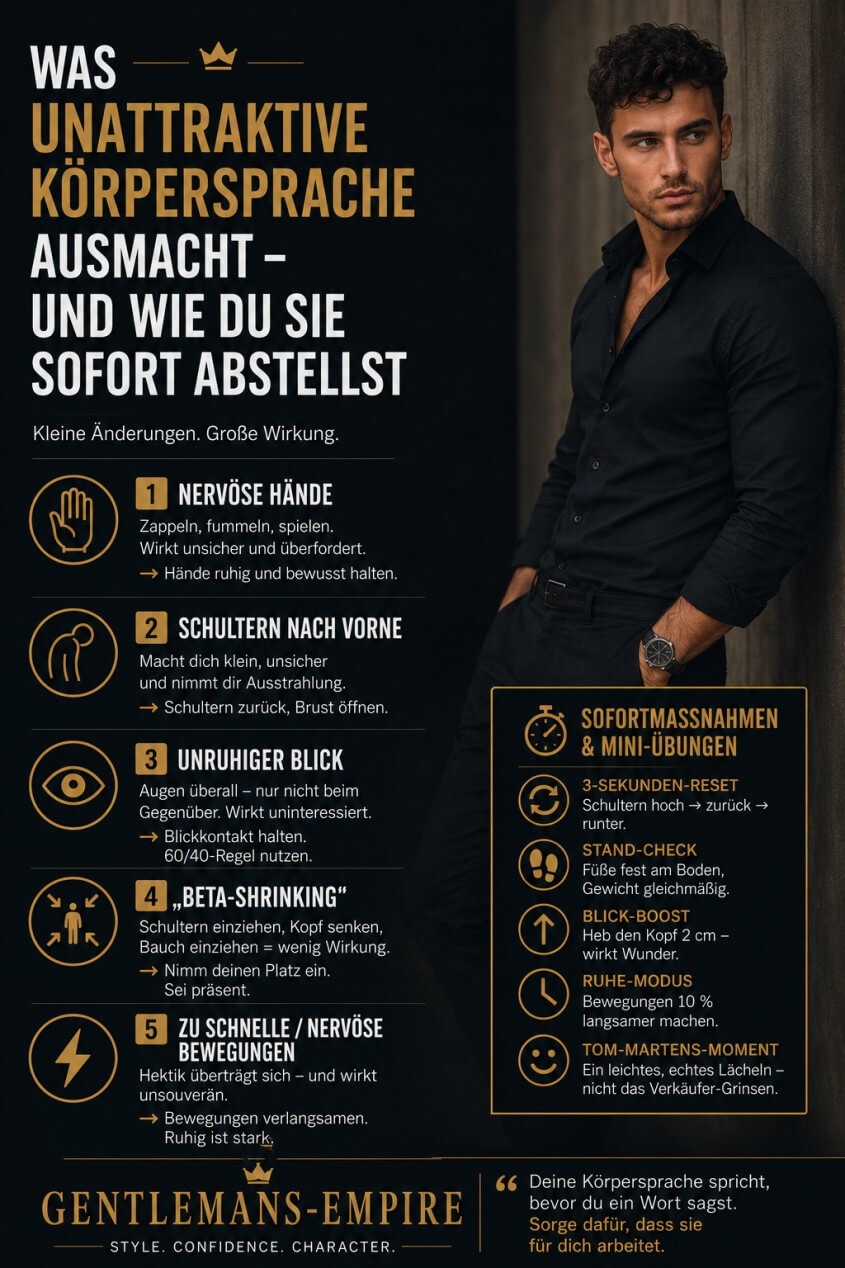 Unattraktive Körpersprache Mann