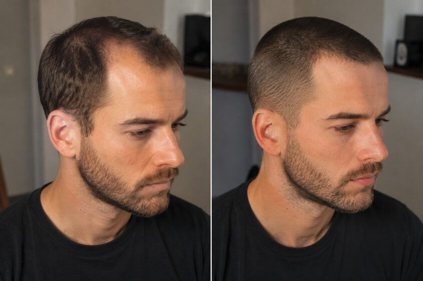 Vorher-Nachher-Vergleich Buzz Cut bei Geheimratsecken