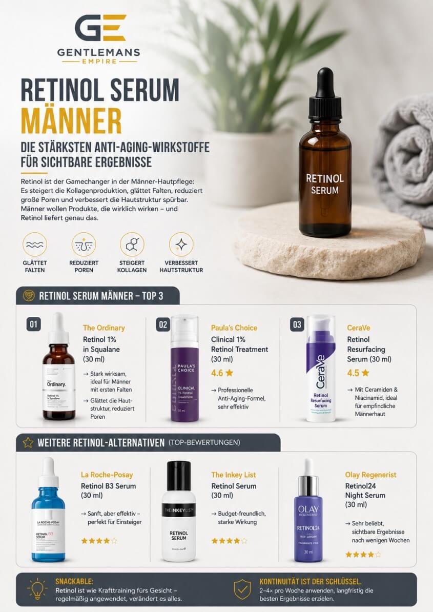 Retinol Männer langfristige Anti‑Aging Pflege, Kollagenaufbau, Faltenreduktion