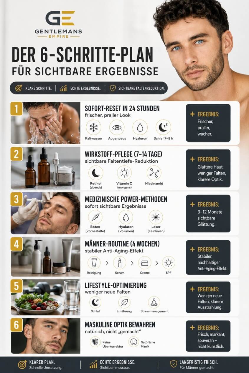 Übersichtsgrafik mit Anti‑Aging‑Schritten für Männer