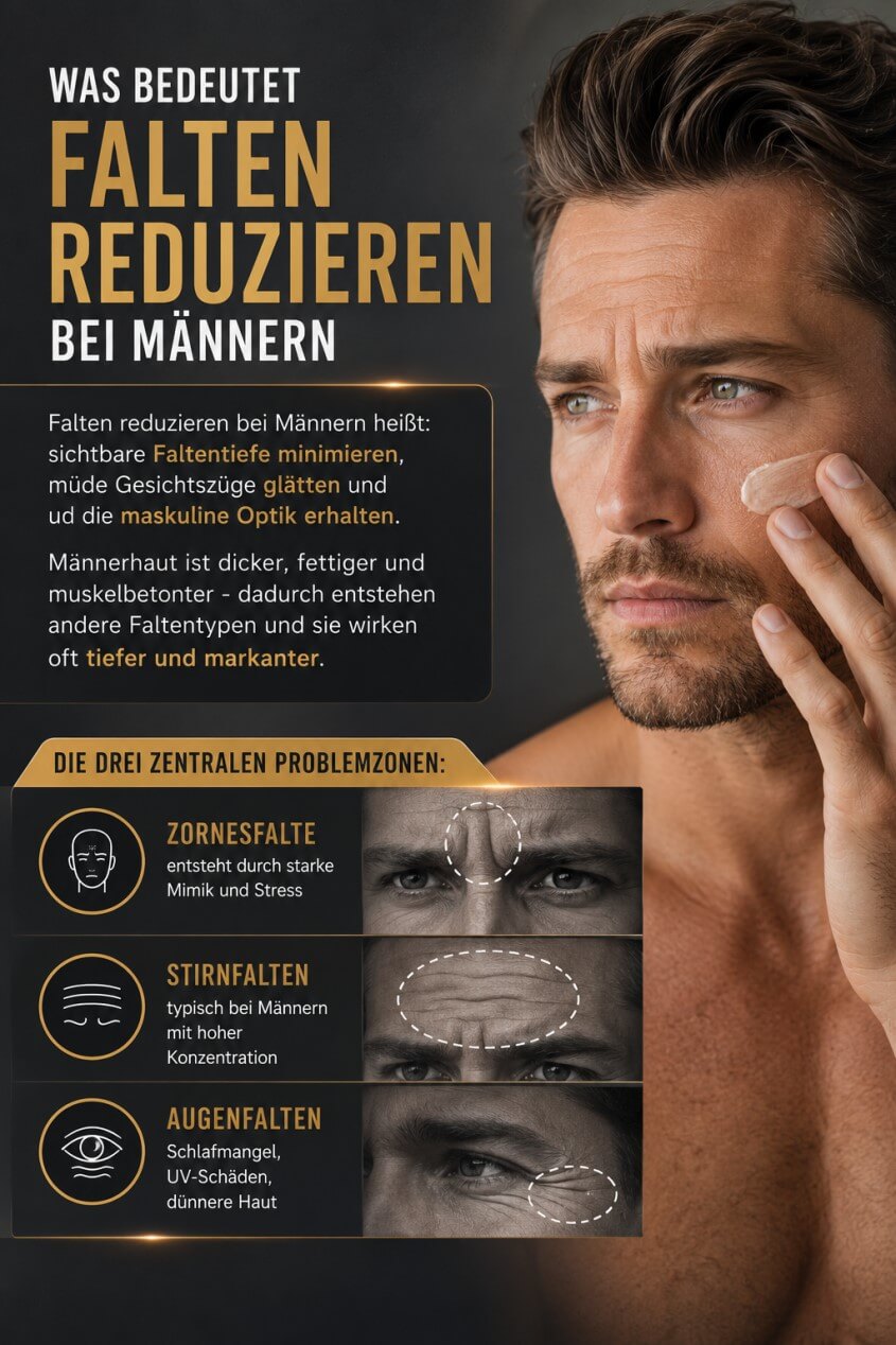 Illustration der Männerhaut mit Fokus auf Faltenbildung
