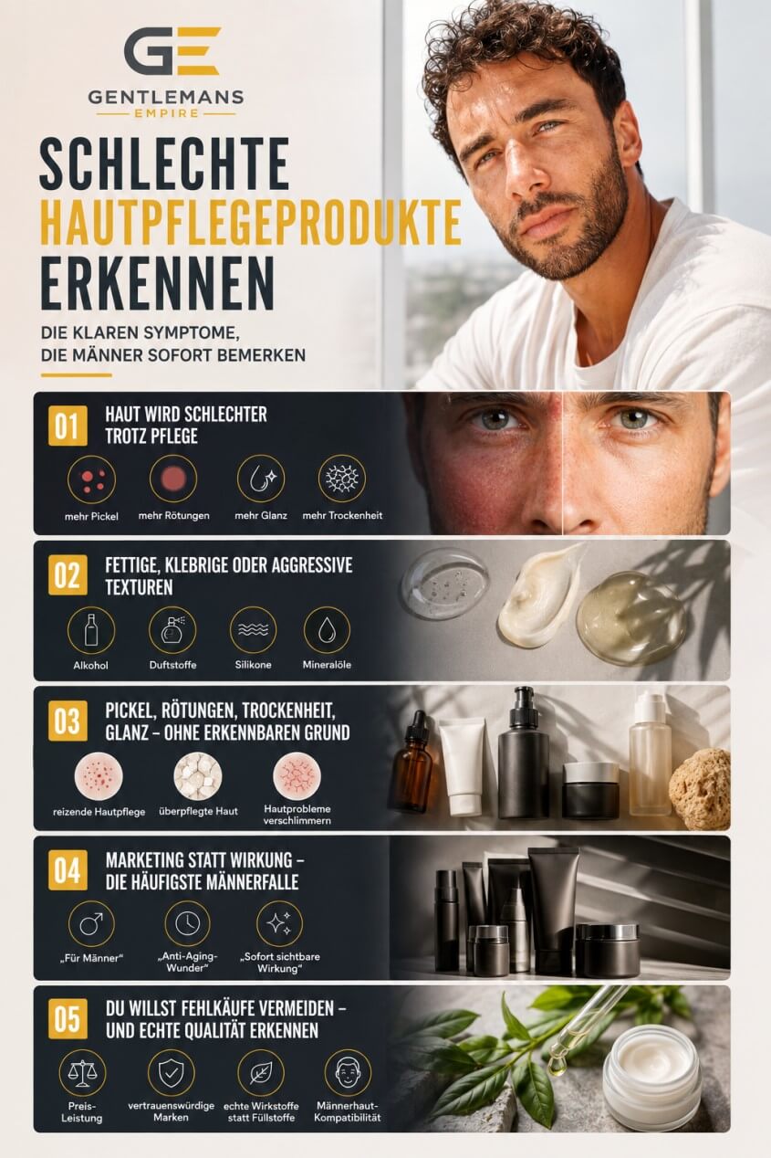 Symptome schlechter Hautpflegeprodukte bei Männerhaut – Rötungen, Glanz, Trockenheit
