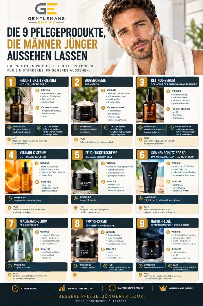 Die besten Pflegeprodukte für Männer gegen Falten, Augenringe und trockene Haut