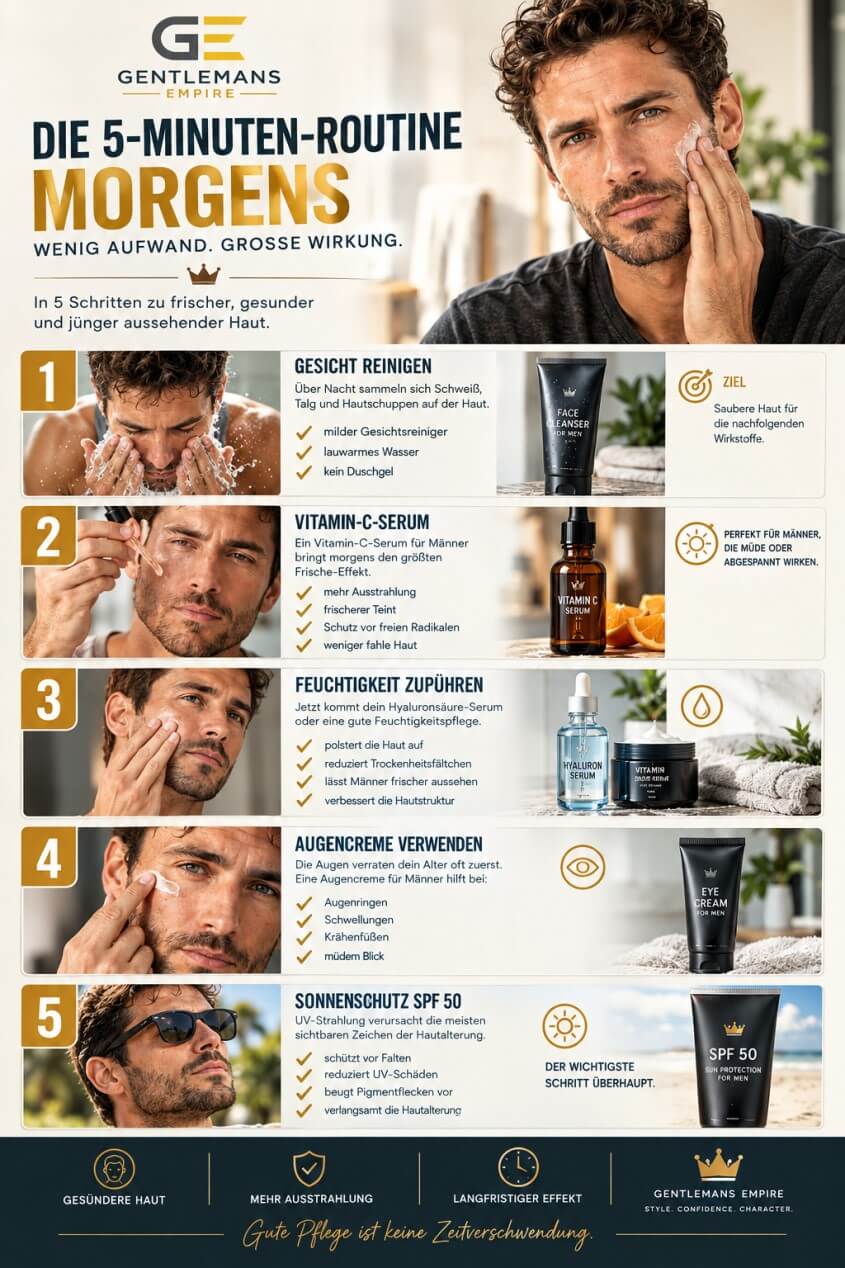 5-Minuten-Morgenroutine für Männer mit Vitamin C, Augencreme und Sonnenschutz
