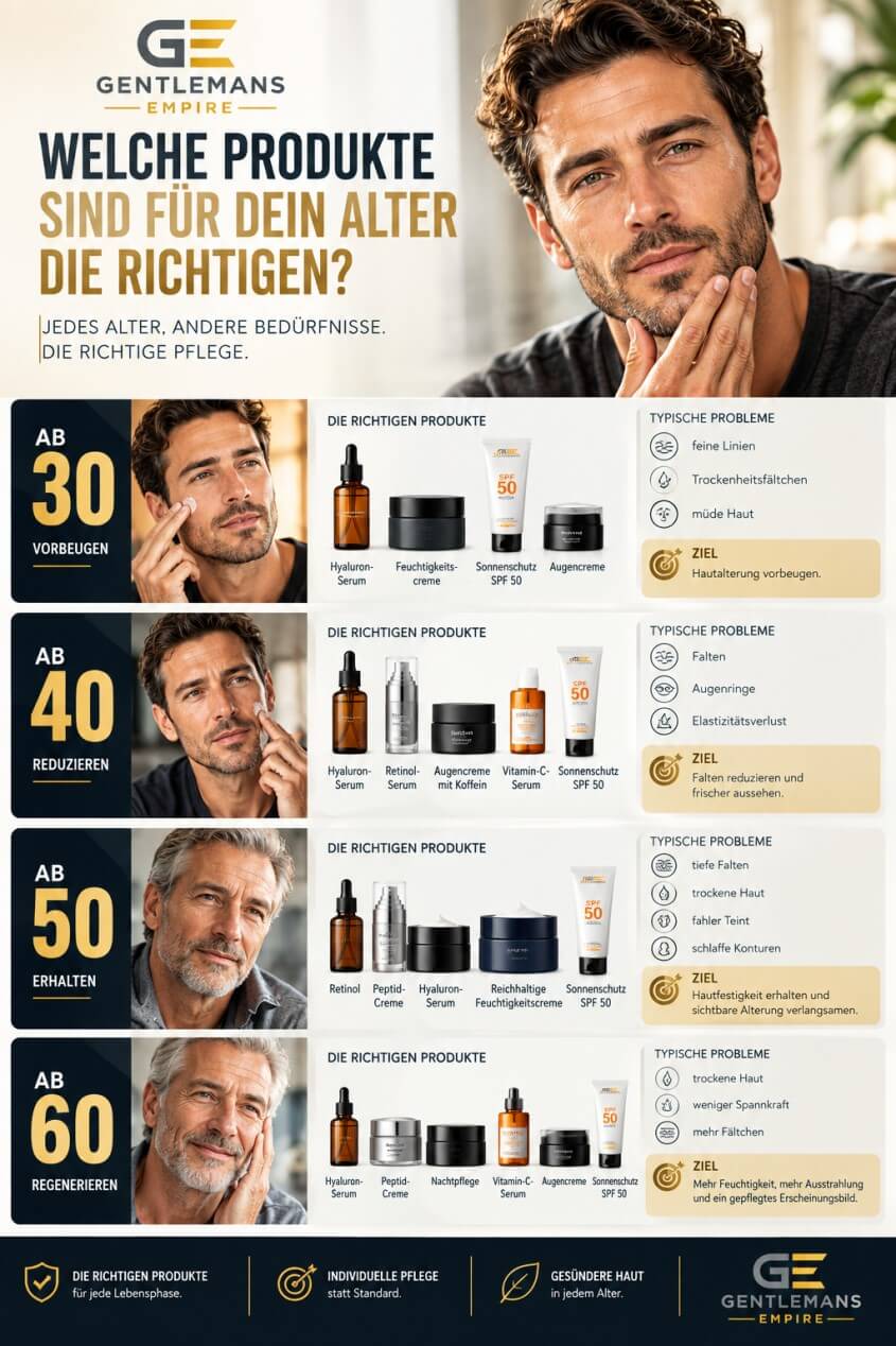 Hautpflege für Männer ab 30, 40, 50 und 60 mit den passenden Pflegeprodukten für jedes Alter