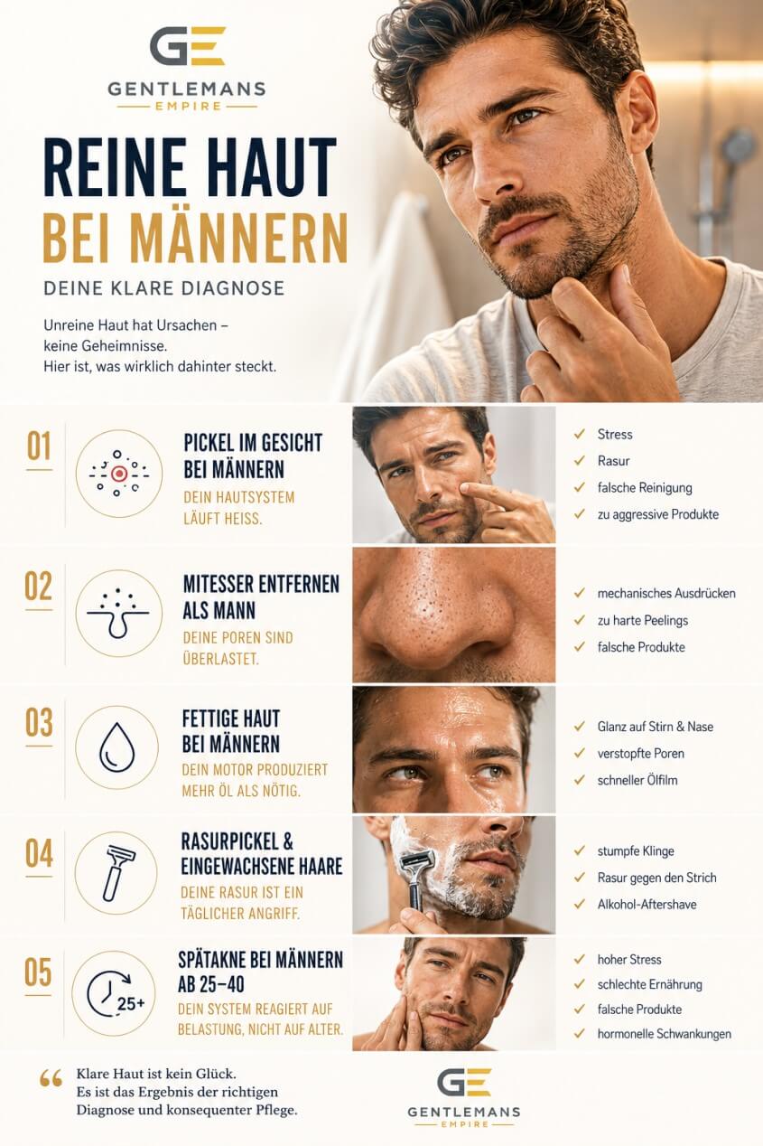 Mann analysiert seinen Hauttyp im Spiegel