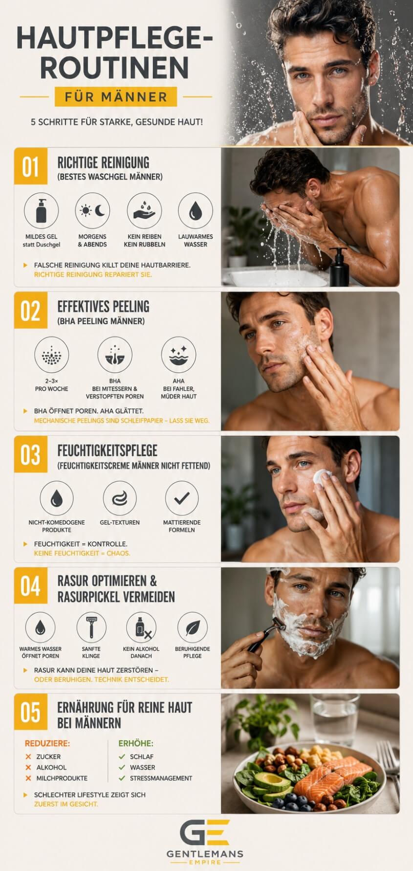 Mann trägt Hautpflegeprodukte in klarer Routine auf