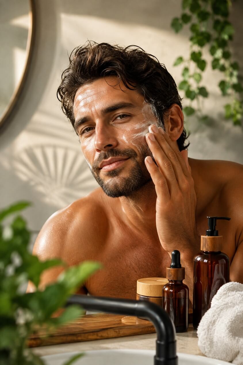 Pflegeprodukte für reine Männerhaut – milde Reinigung, BHA‑Peeling, Feuchtigkeit und Sonnenschutz